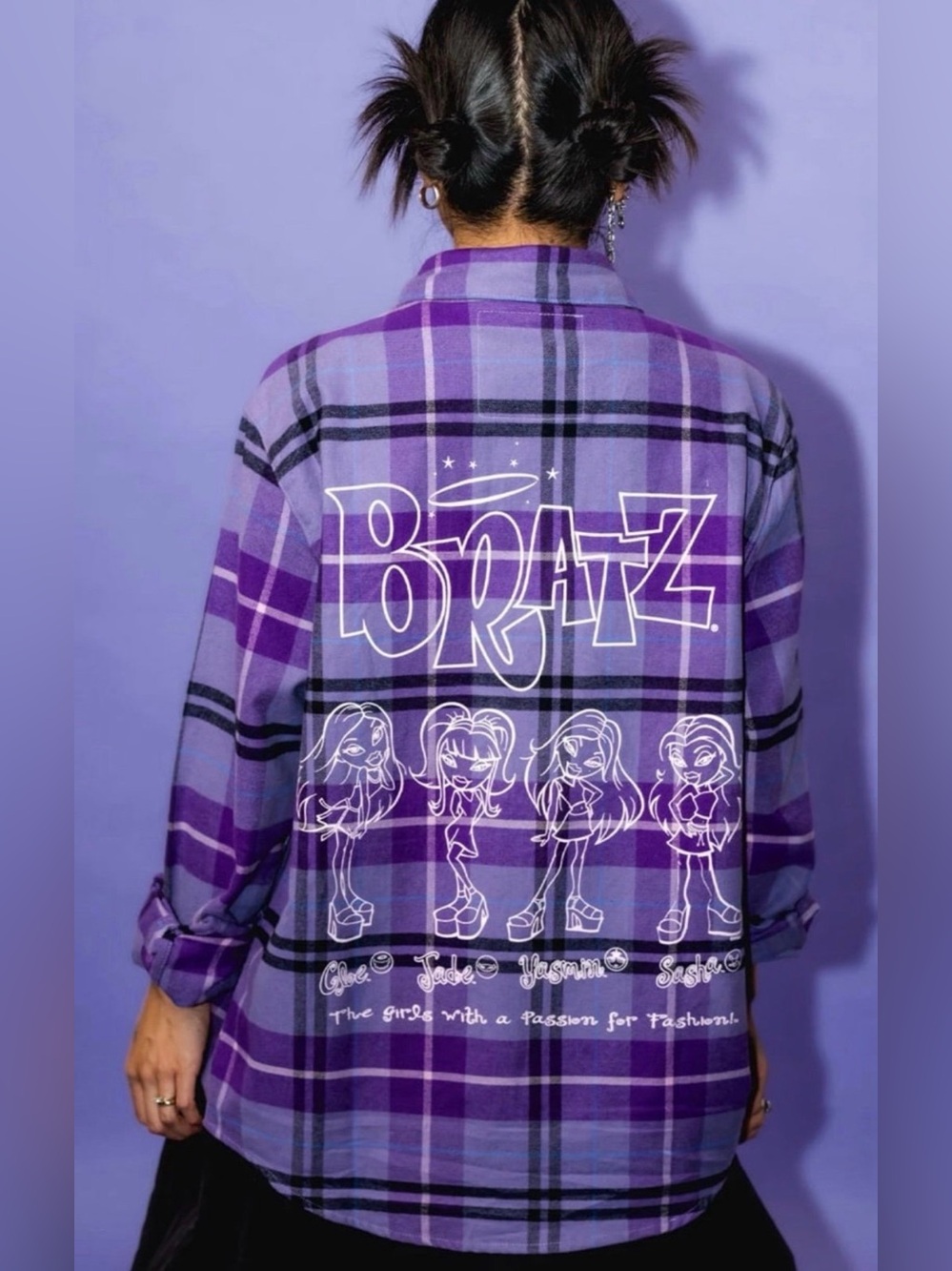 Bratz Cakeworthy Purple Plaid Button Down Shirt Medium NWT